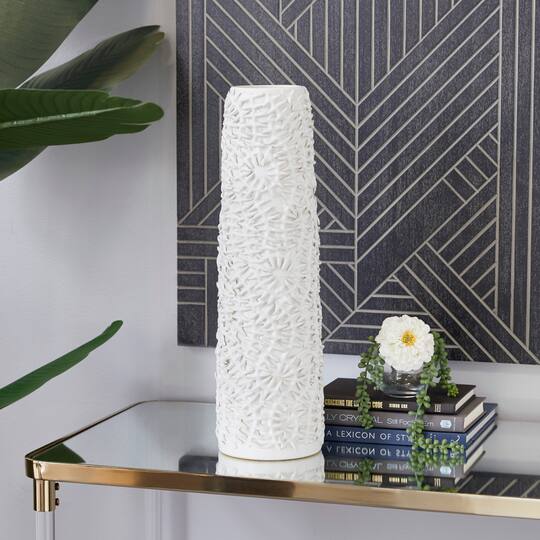 White Ceramic Contemporary Vase, 21" x 6" x 6"